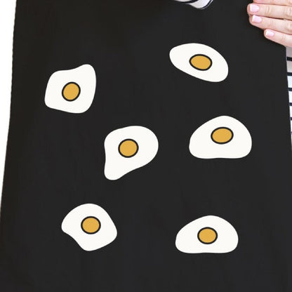 Fried Egg Pattern Black Canvas Tote Bag - One Color / One Size - Bags & Luggage - Women’s Bags