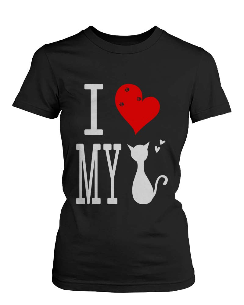 Funny Graphic Statement Womens Black T-Shirt - I Love My Cat - Women’s Fashion - Women’s Clothing - Tops & Tees