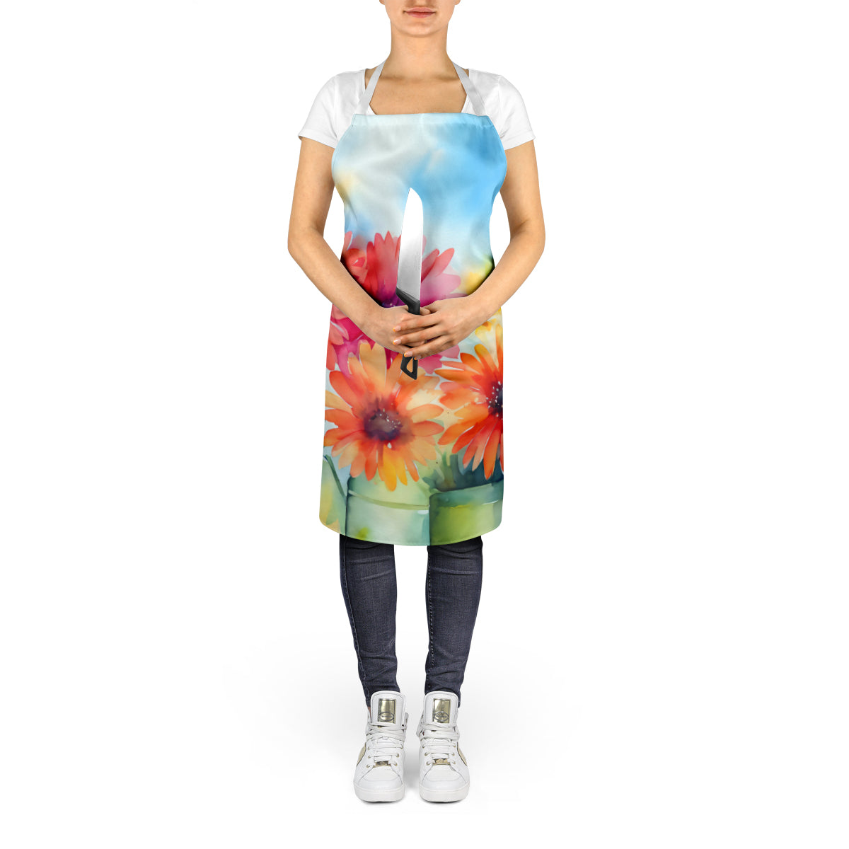 Gerbera Daisies in Watercolor Apron - One Color / One Size - Home & Garden - Kitchen Dining & Bar - Table Decoration &