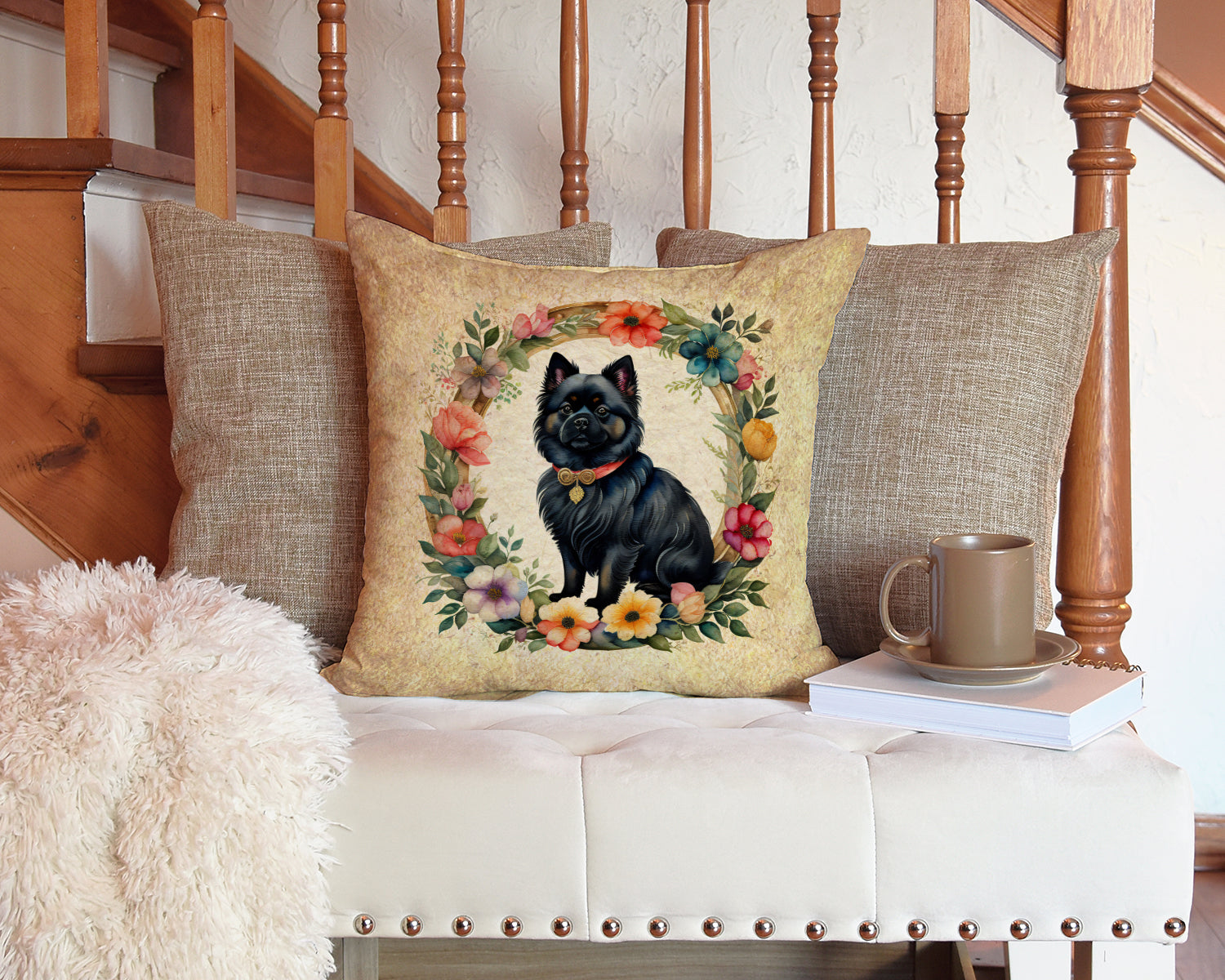 German Spitz and Flowers Throw Pillow - One Color / One Size - Home & Garden - Home Textile - Pillows