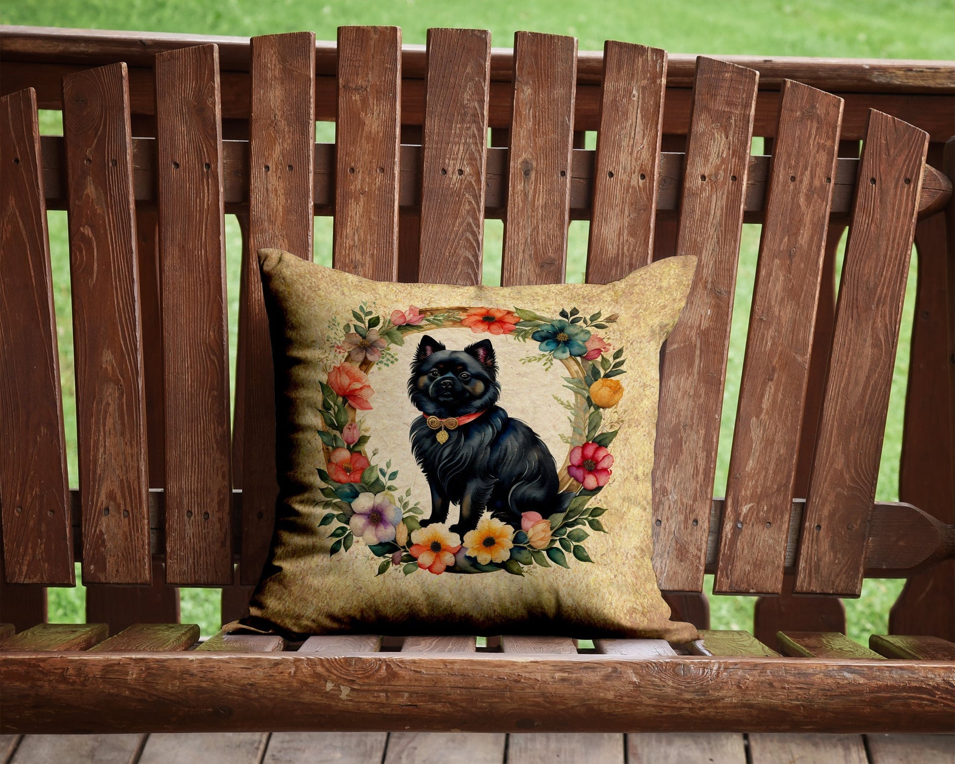 German Spitz and Flowers Throw Pillow - One Color / One Size - Home & Garden - Home Textile - Pillows