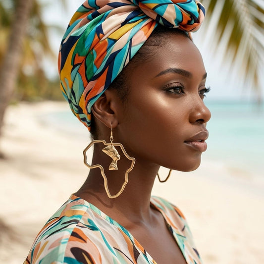 Gold Africa Nefertiti Charm Fish Hook Earrings