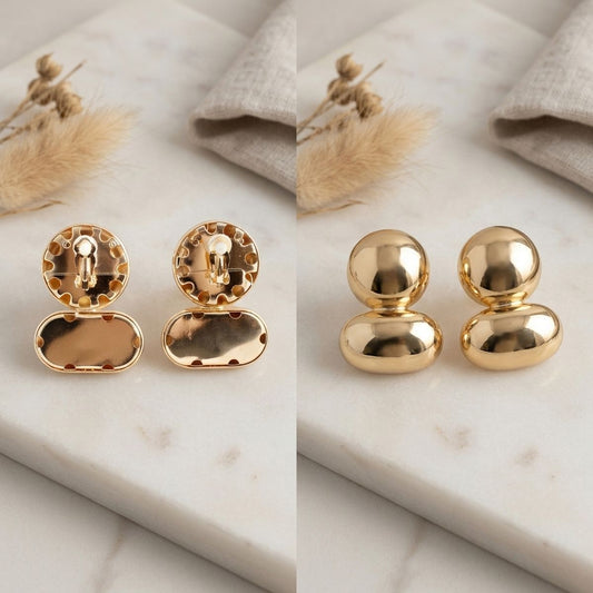 Gold Clip On Stacked Double Dome Chunky Earrings