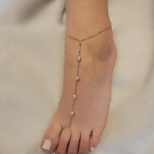 Gold Pearl Anklet Toe Ring Barefoot Sandal Anklet - One Color / One Size - Jewelry & Accessories - Jewelry Sets & More