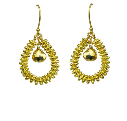 Gold Pyrite Drop Hoop Earrings - One Color / One Size - Jewelry & Accessories - Earrings