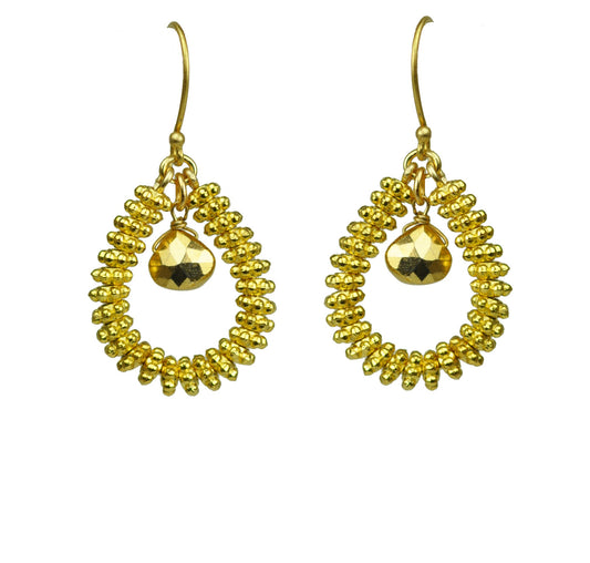 Gold Pyrite Drop Hoop Earrings - One Color / One Size - Jewelry & Accessories - Earrings