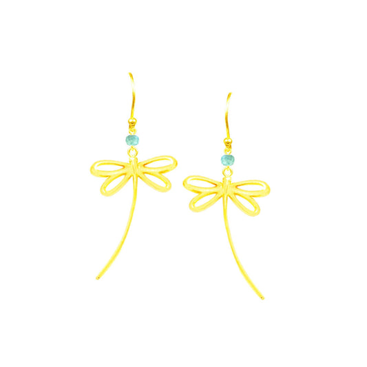 Golden Dragonfly Amazonite Long Dangle Earrings - One Color / One Size - Jewelry & Accessories - Earrings - Drop