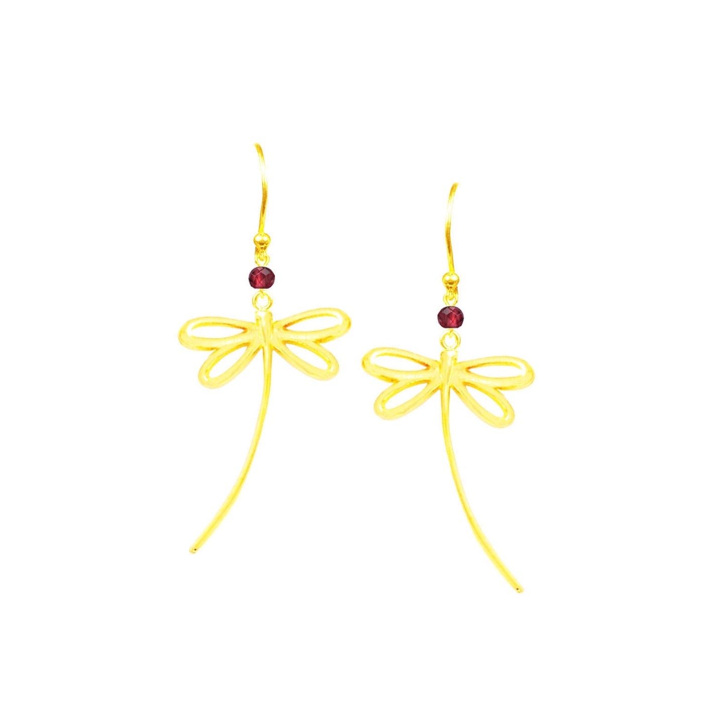 Golden Dragonfly Garnet Long Dangle Earrings - One Color / One Size - Jewelry & Accessories - Earrings - Drop Earrings