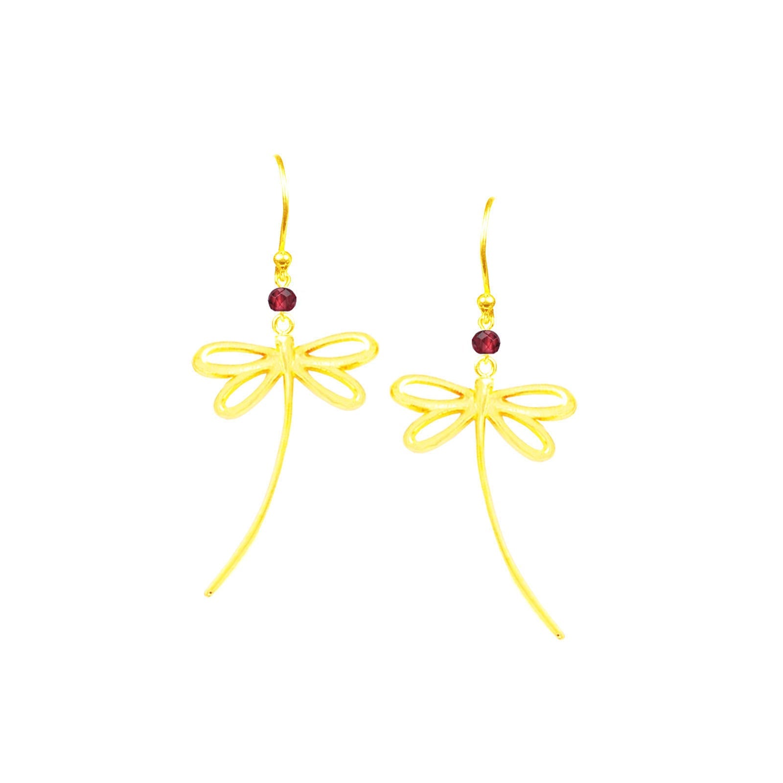 Golden Dragonfly Garnet Long Dangle Earrings - One Color / One Size - Jewelry & Accessories - Earrings - Drop Earrings