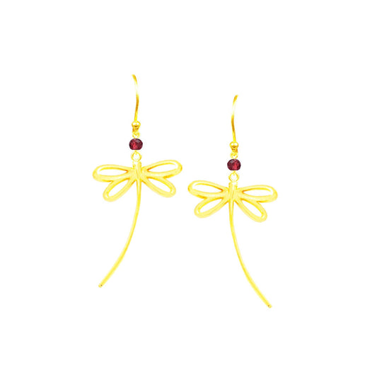 Golden Dragonfly Garnet Long Dangle Earrings - One Color / One Size - Jewelry & Accessories - Earrings - Drop Earrings