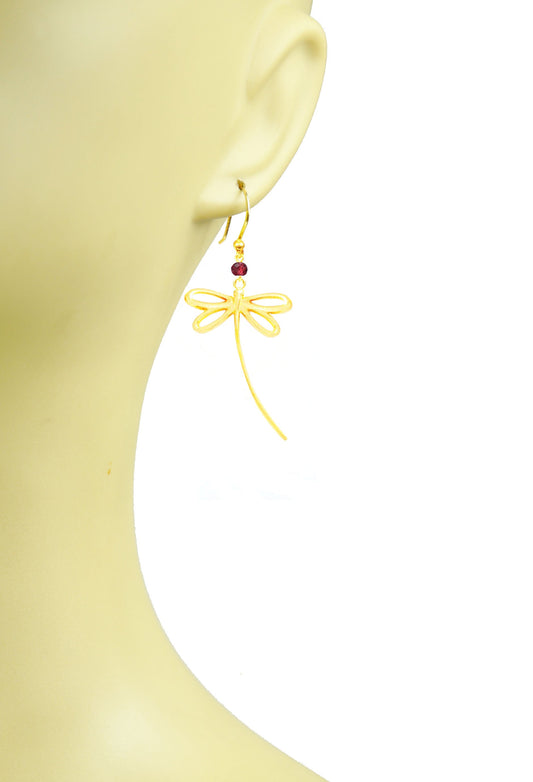 Golden Dragonfly Garnet Long Dangle Earrings - One Color / One Size - Jewelry & Accessories - Earrings - Drop Earrings