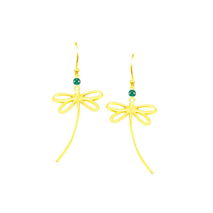 Golden Dragonfly Green Onyx Long Dangle Earrings - One Color / One Size - Jewelry & Accessories - Earrings - Drop