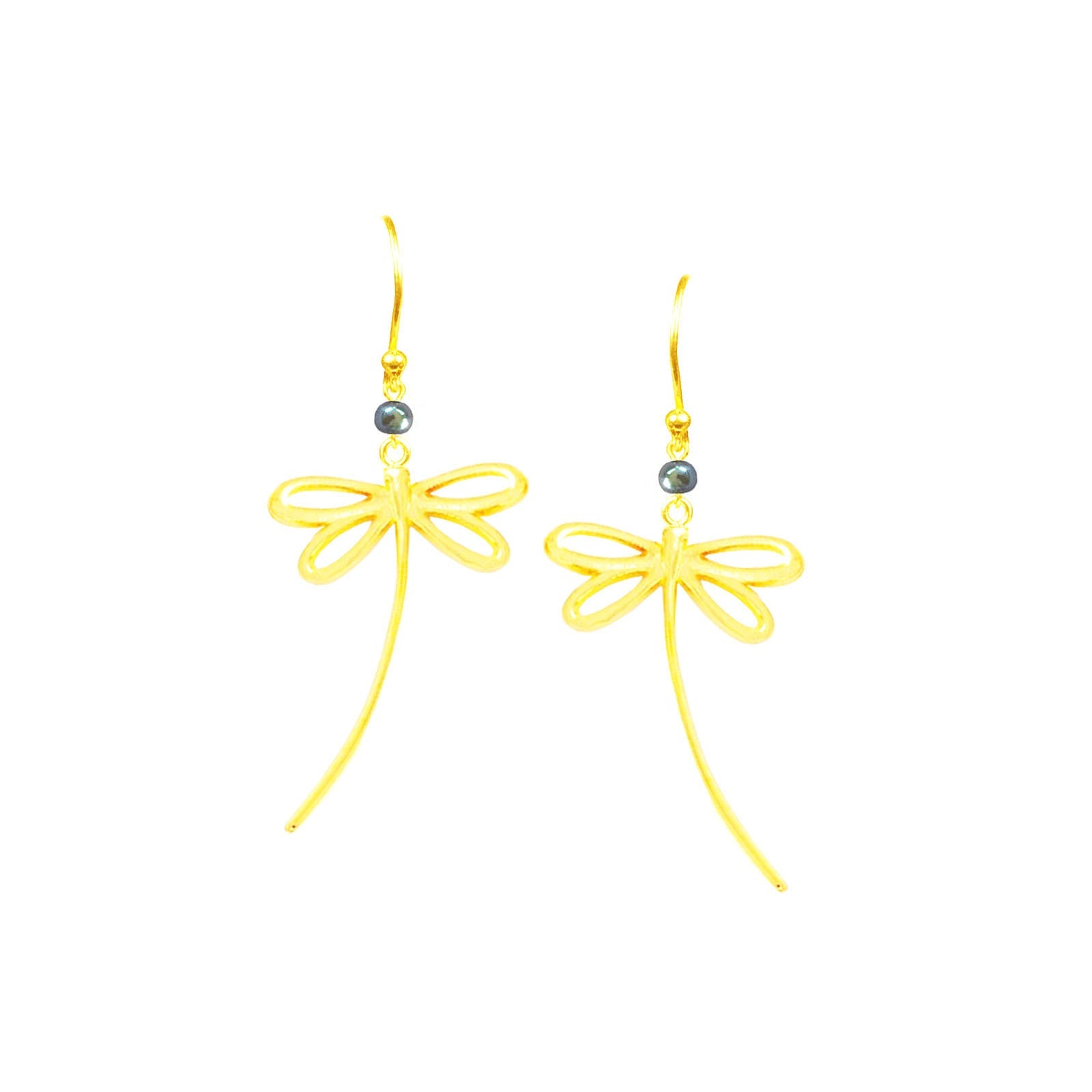 Golden Dragonfly Peacock Pearl Long Dangle Earrings - One Color / One Size - Jewelry & Accessories - Earrings - Drop