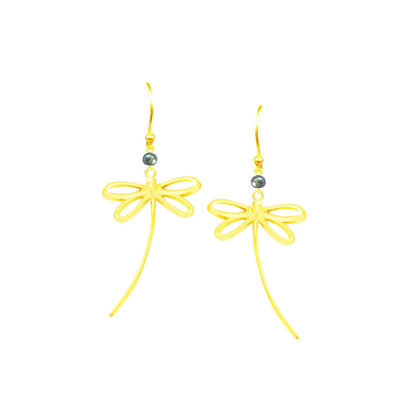 Golden Dragonfly Peacock Pearl Long Dangle Earrings - One Color / One Size - Jewelry & Accessories - Earrings - Drop