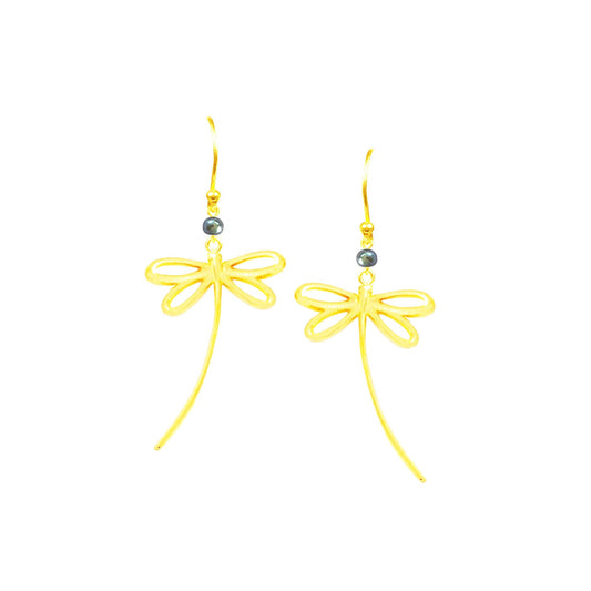 Golden Dragonfly Peacock Pearl Long Dangle Earrings - One Color / One Size - Jewelry & Accessories - Earrings - Drop