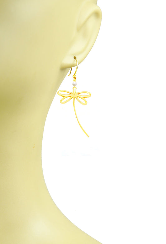 Golden Dragonfly Pearl Long Dangle Earrings - One Color / One Size - Jewelry & Accessories - Earrings - Drop Earrings