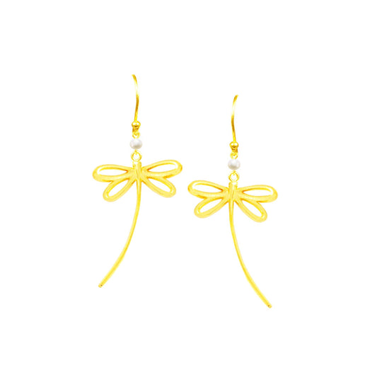 Golden Dragonfly Pearl Long Dangle Earrings - One Color / One Size - Jewelry & Accessories - Earrings - Drop Earrings