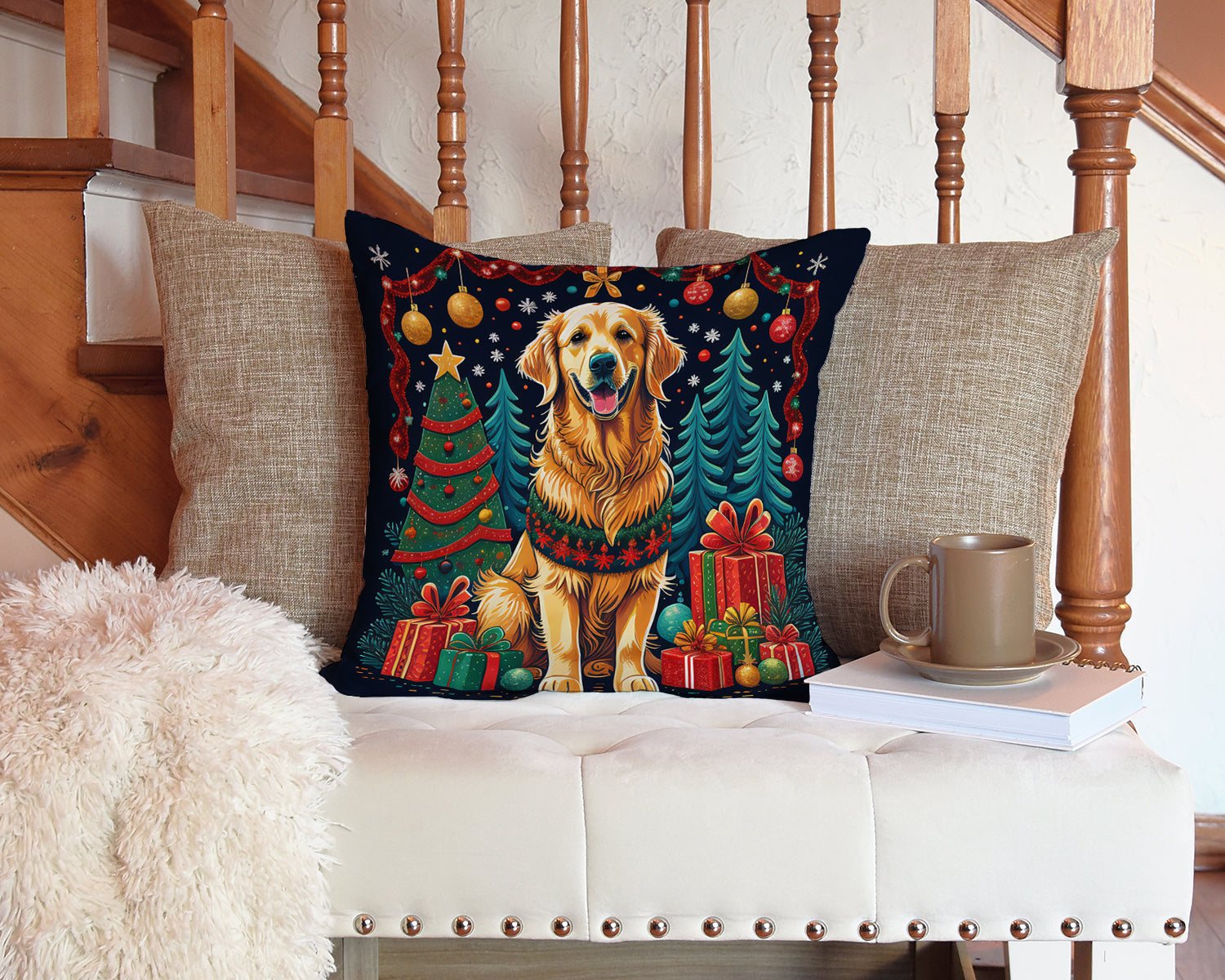 Golden Retriever Christmas Throw Pillow - One Color / One Size - Home & Garden - Home Textile - Pillows