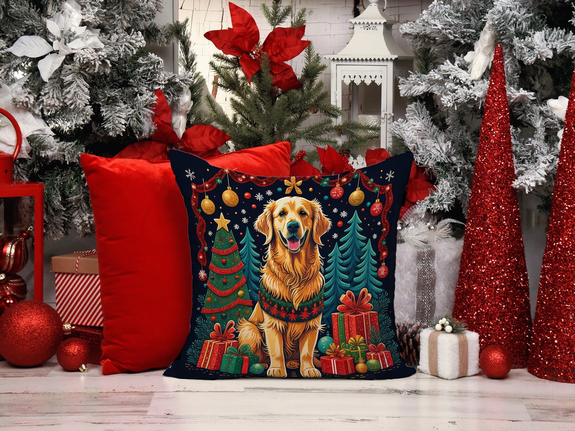 Golden Retriever Christmas Throw Pillow - One Color / One Size - Home & Garden - Home Textile - Pillows