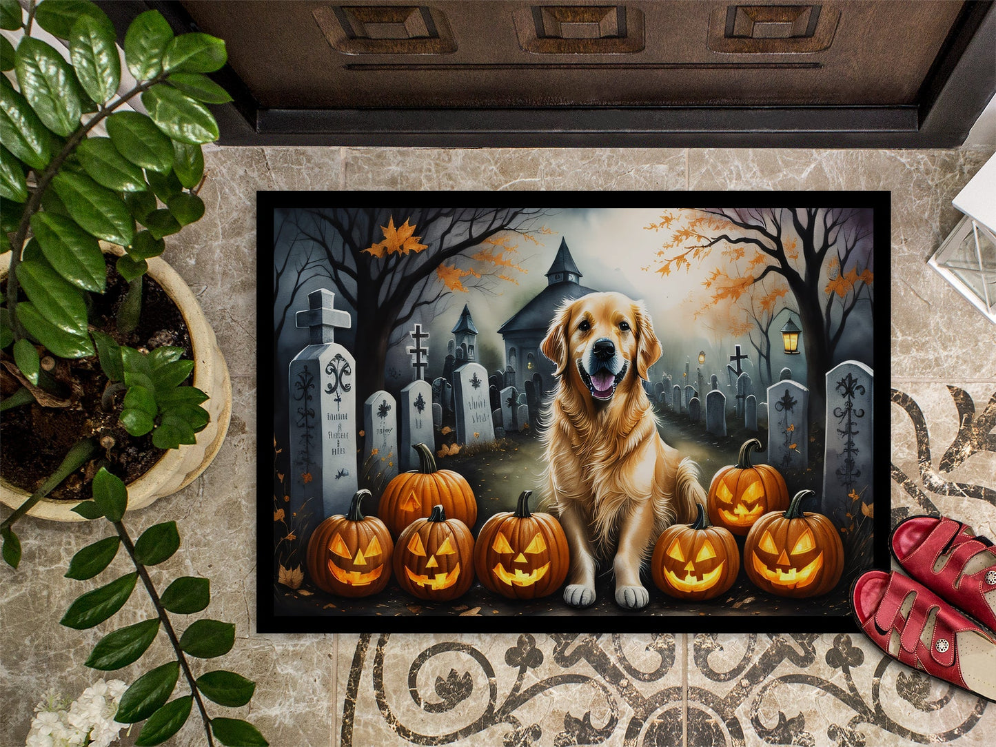 Golden Retriever Spooky Halloween Doormat - One Color / One Size - Home & Garden - Home Textile - Carpets & Rugs