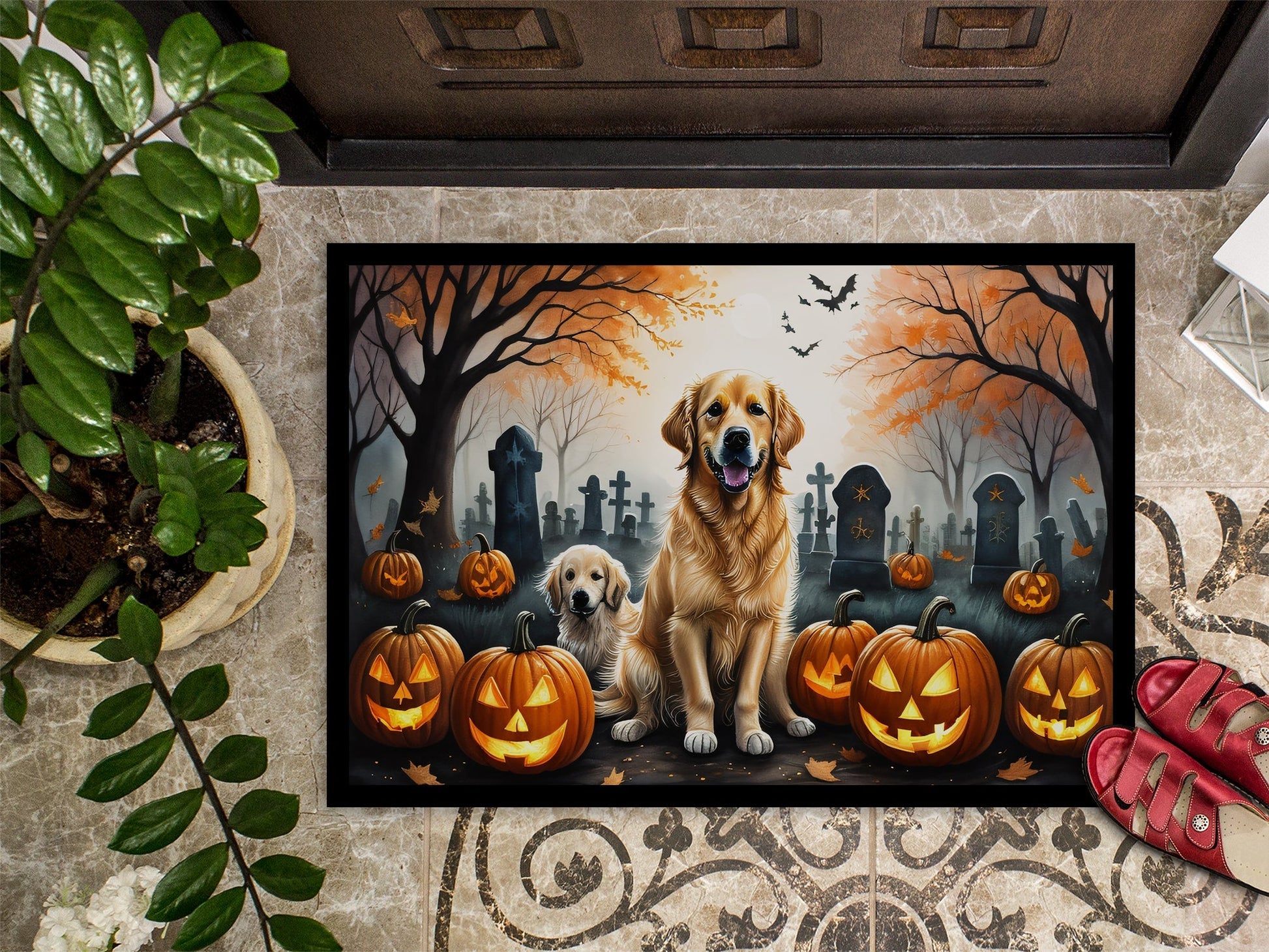 Golden Retriever Spooky Halloween Doormat - One Color / One Size - Home & Garden - Home Textile - Carpets & Rugs
