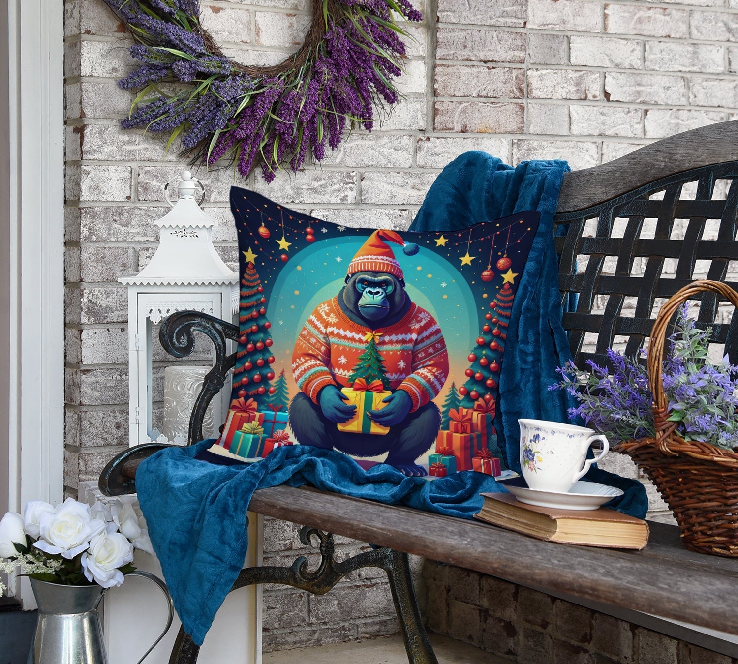 Gorilla Christmas Throw Pillow - One Color / One Size - Home & Garden - Home Textile - Pillows