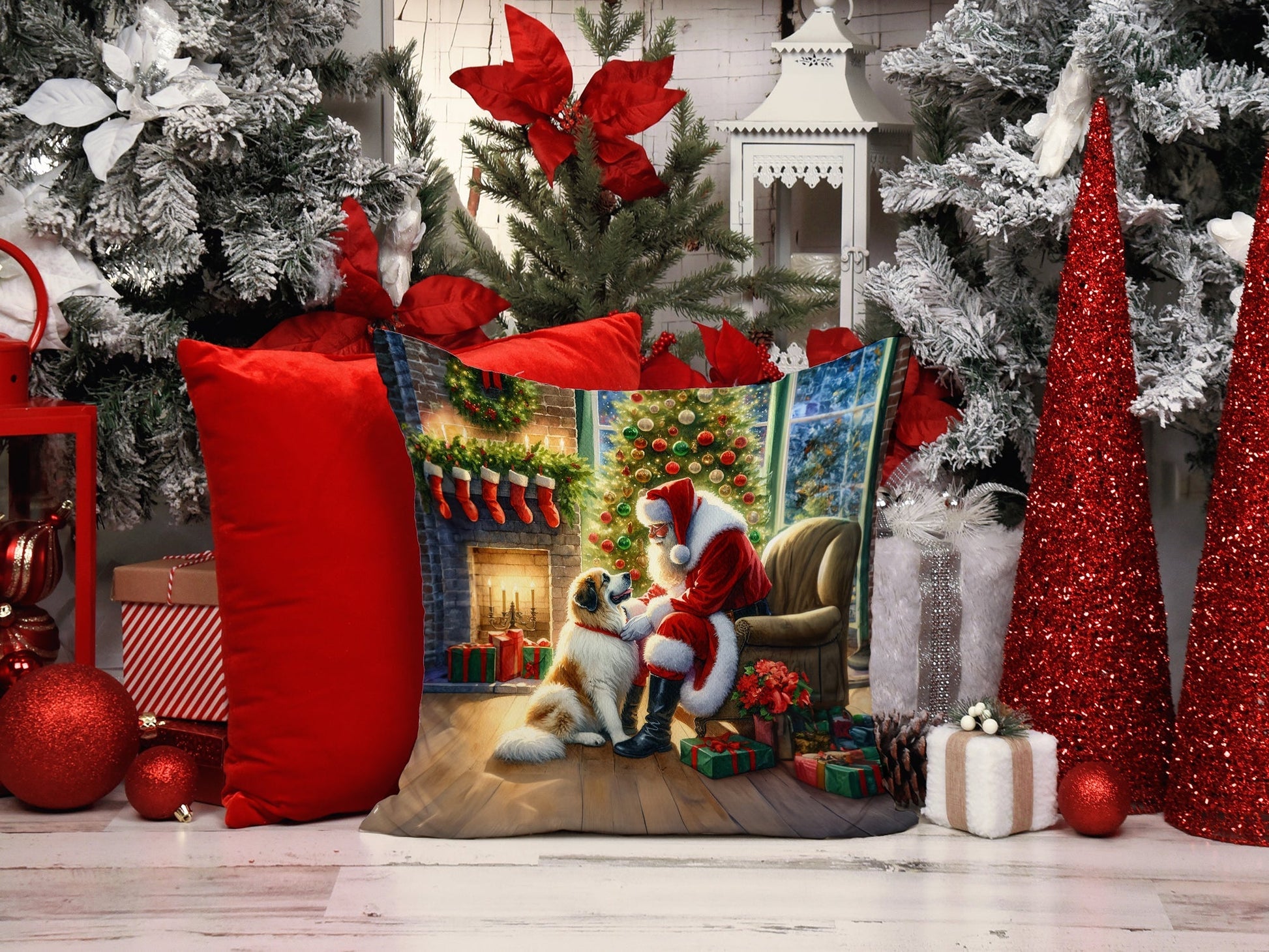 Great Pyrenees and Santa Claus Throw Pillow - One Color / One Size - Home & Garden - Home Textile - Pillows