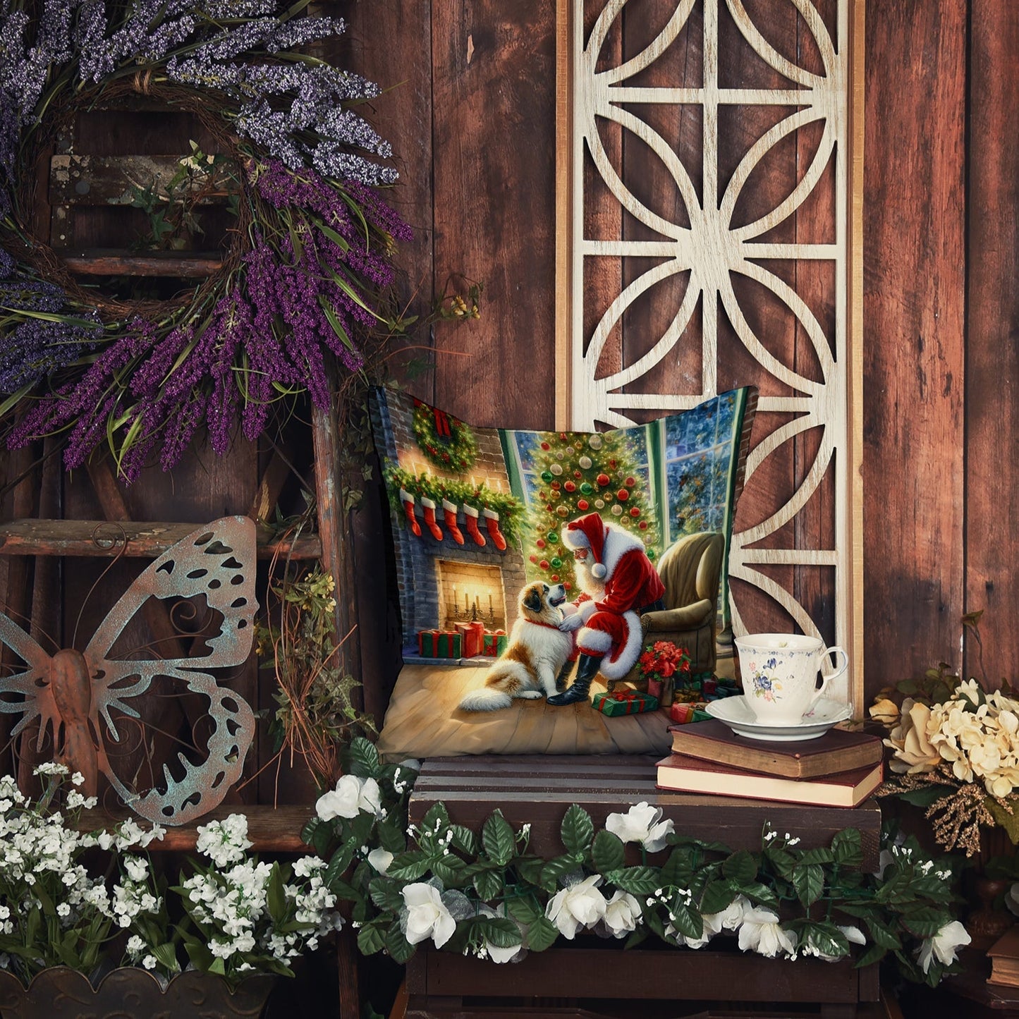 Great Pyrenees and Santa Claus Throw Pillow - One Color / One Size - Home & Garden - Home Textile - Pillows