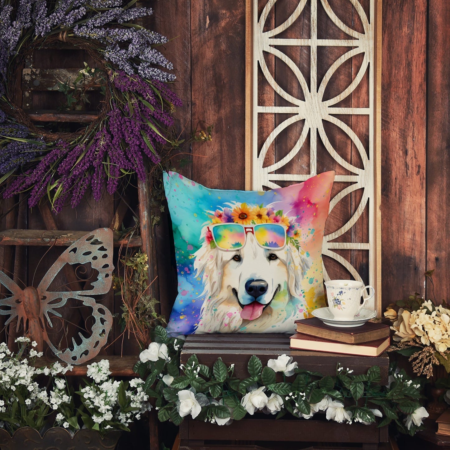 Great Pyrenees Hippie Dawg Throw Pillow - One Color / One Size - Home & Garden - Home Textile - Pillows