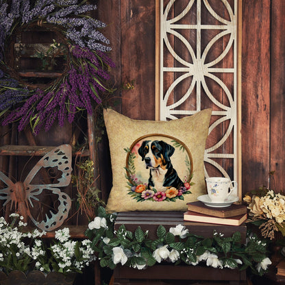 Greater Swiss Mountain Dog and Flowers Throw Pillow - One Color / One Size - Home & Garden - Home Textile - Pillows