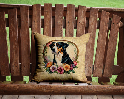 Greater Swiss Mountain Dog and Flowers Throw Pillow - One Color / One Size - Home & Garden - Home Textile - Pillows
