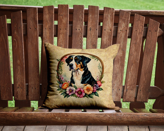 Greater Swiss Mountain Dog and Flowers Throw Pillow - One Color / One Size - Home & Garden - Home Textile - Pillows