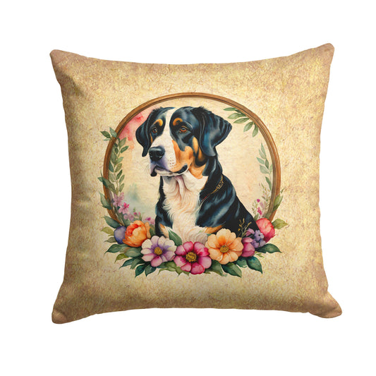 Greater Swiss Mountain Dog and Flowers Throw Pillow - One Color / One Size - Home & Garden - Home Textile - Pillows