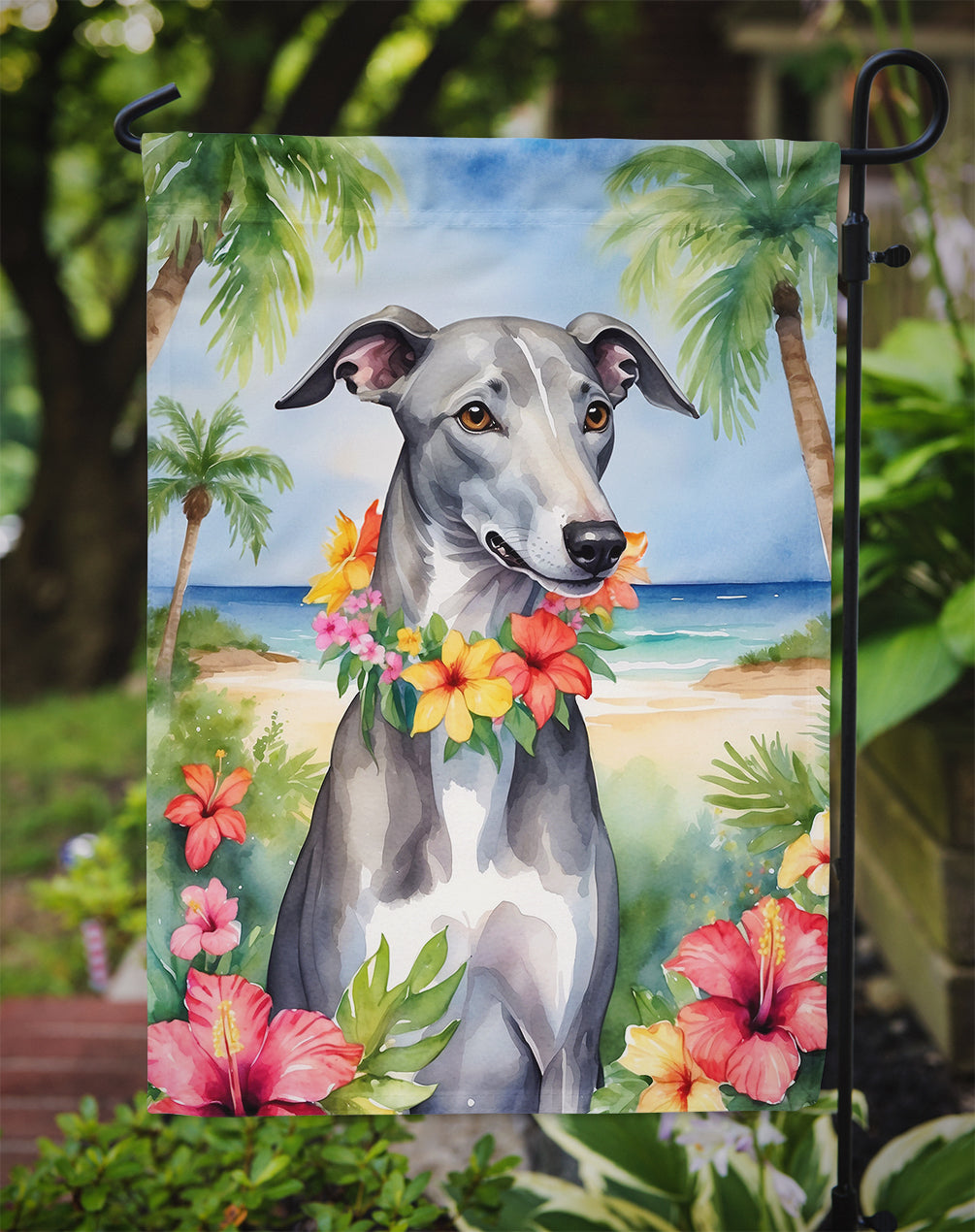 Greyhound Luau Garden Flag - One Color / One Size - Home & Garden - Home Decor - Flags Banners & Accessories