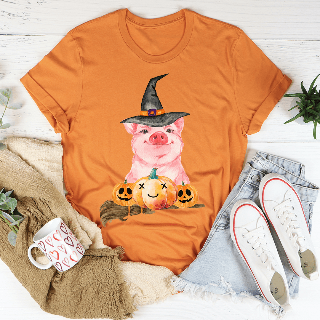 Halloween Pig Tee - S / Burnt Orange - Women’s Fashion - Women’s Clothing - Tops & Tees - T-Shirts