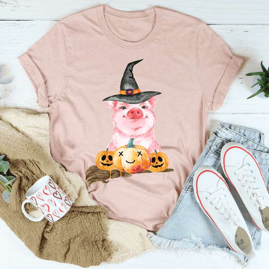 Halloween Pig Tee - S / Heather Prism Peach - Women’s Fashion - Women’s Clothing - Tops & Tees - T-Shirts