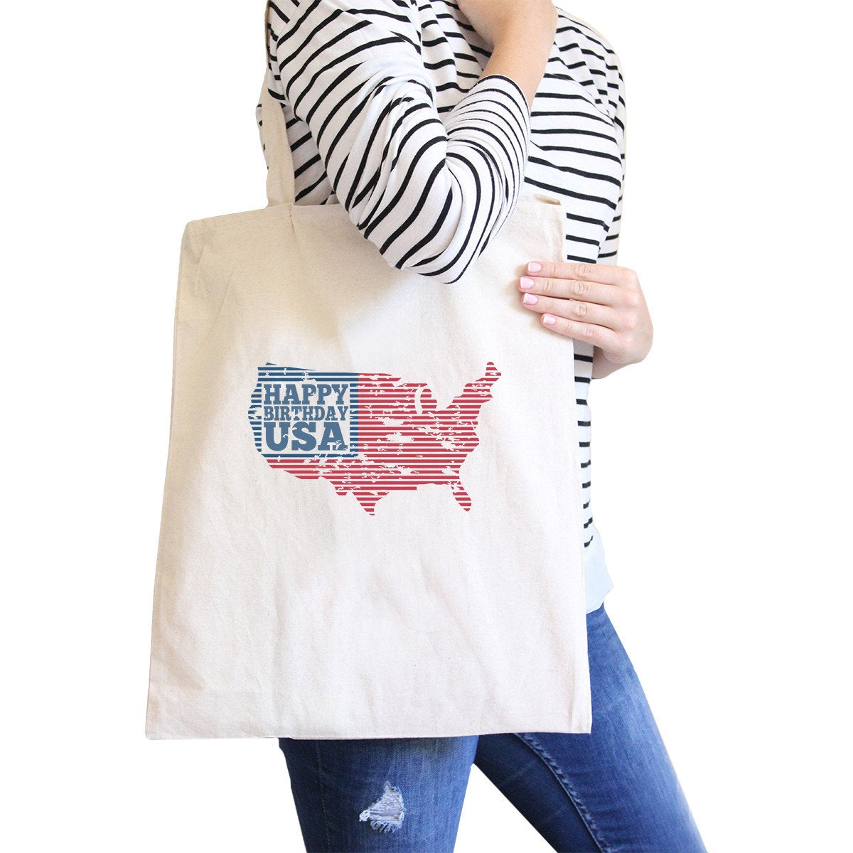 Happy Birthday USA Natural Cotton Canvas Tote for Independence Day - One Color / One Size - Bags & Luggage - Women’s