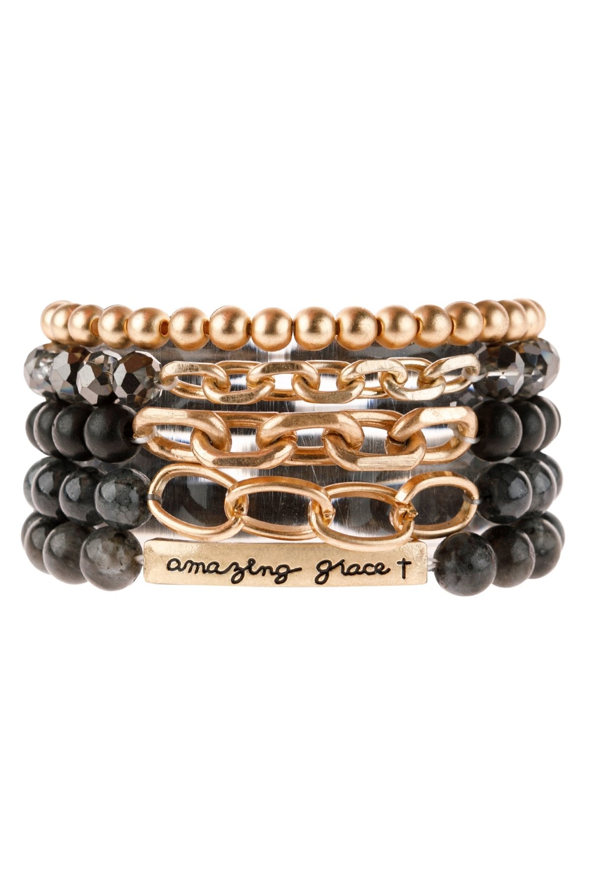 Hdb2995 - ’Amazing Grace’ Charm Multiline Beaded Bracelet - BLACK - Jewelry & Accessories - Bracelets & Bangles - Charm