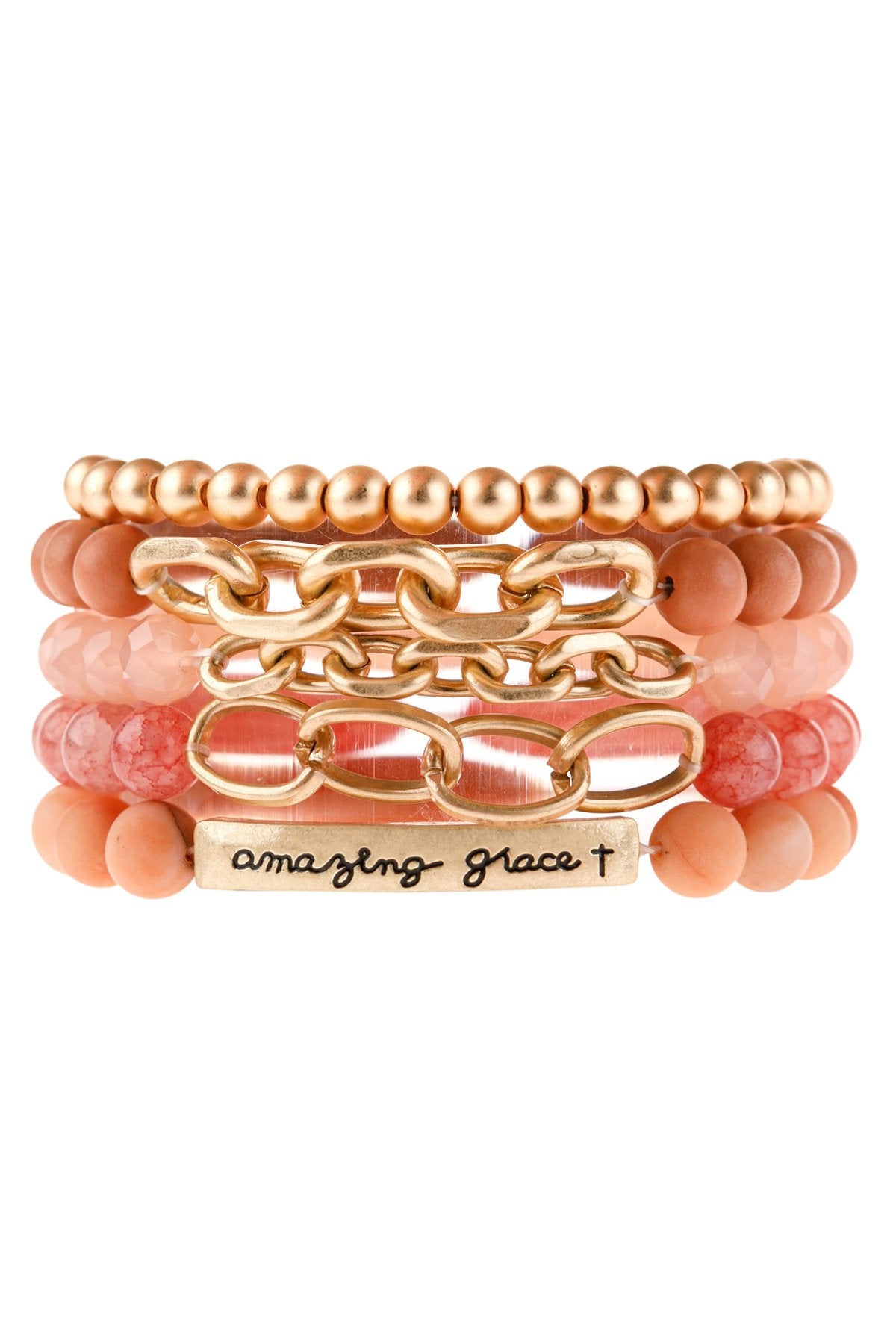 Hdb2995 - ’Amazing Grace’ Charm Multiline Beaded Bracelet - DUSTY PINK - Jewelry & Accessories - Bracelets & Bangles