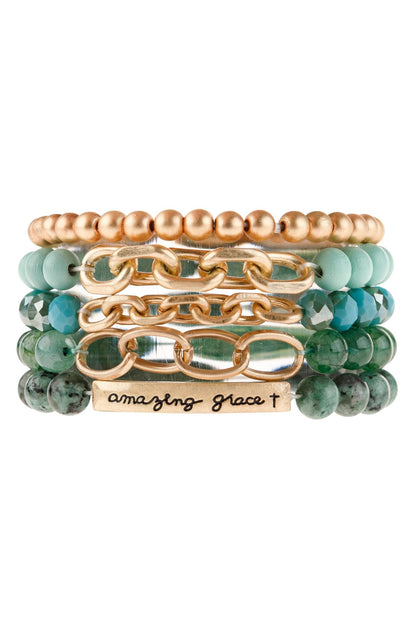Hdb2995 - ’Amazing Grace’ Charm Multiline Beaded Bracelet - TURQUOISE - Jewelry & Accessories - Bracelets & Bangles
