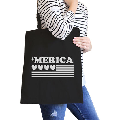 Heart ’Merica Black Canvas Bag Unique Fourth of July Canvas Tote - One Color / One Size - Bags & Luggage - Women’s Bags