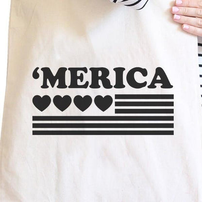 Heart ’Merica Natural Canvas Tote Cute American Flag Canvas Bag - One Color / One Size - Bags & Luggage - Women’s Bags