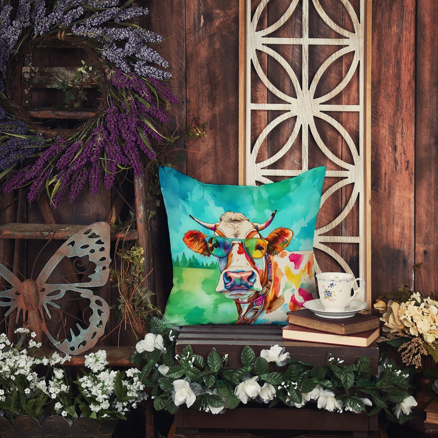 Hippie Animal Cow Throw Pillow - One Color / One Size - Home & Garden - Home Textile - Pillows