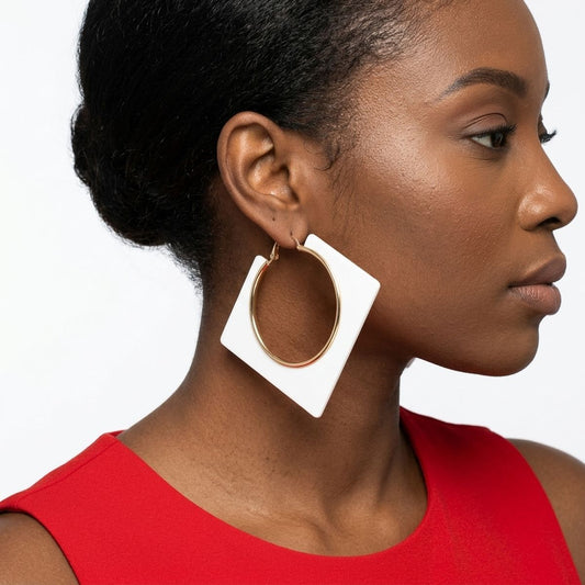 Hoop Bright White Square Acrylic Gold Earrings