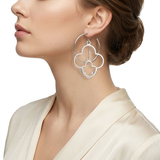 Hoop Silver Interconnected Quatrefoil Earrings