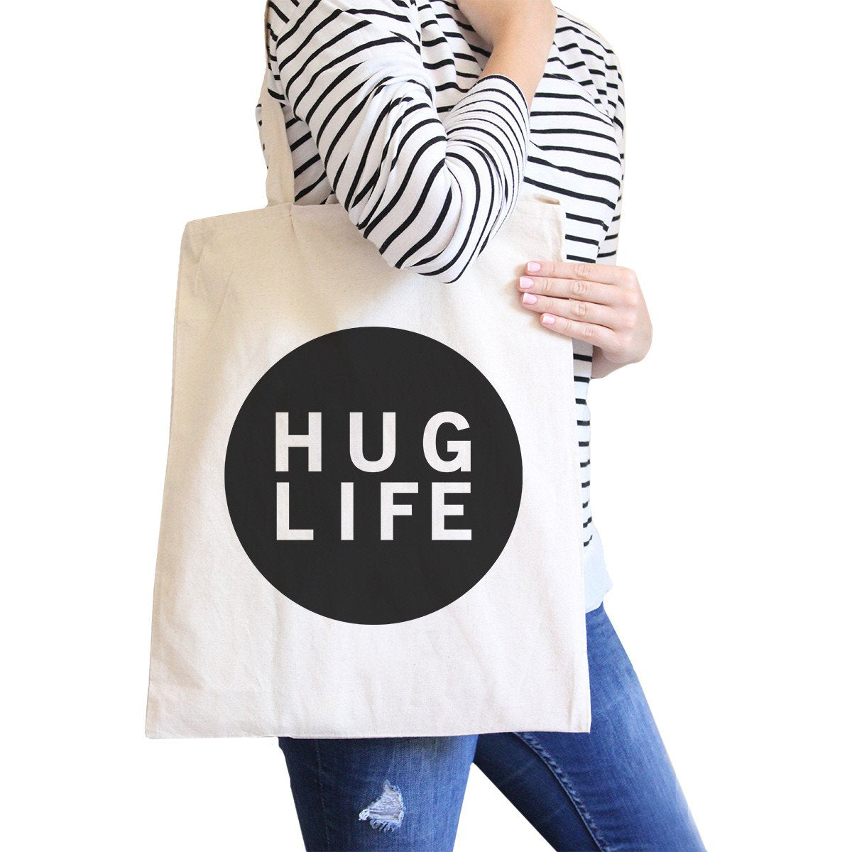 Hug Life Natural Tote Bag Simple Trendy Design PocketSize Graphic - One Color / One Size - Bags & Luggage - Women’s Bags