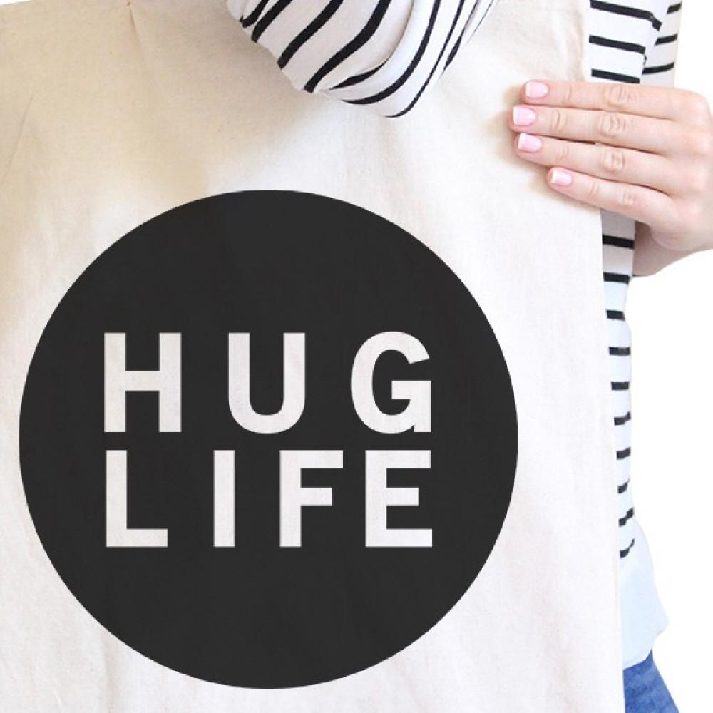 Hug Life Natural Tote Bag Simple Trendy Design PocketSize Graphic - One Color / One Size - Bags & Luggage - Women’s Bags