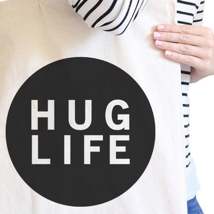 Hug Life Natural Tote Bag Simple Trendy Design PocketSize Graphic - One Color / One Size - Bags & Luggage - Women’s Bags