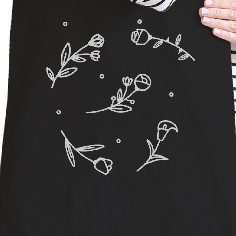 Icon Floral Pattern Black Canvas Bag Versatile Tote Bag for Teacher - One Color / One Size - Bags & Luggage - Women’s