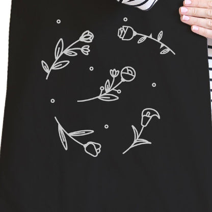 Icon Floral Pattern Black Canvas Bag Versatile Tote Bag for Teacher - One Color / One Size - Bags & Luggage - Women’s